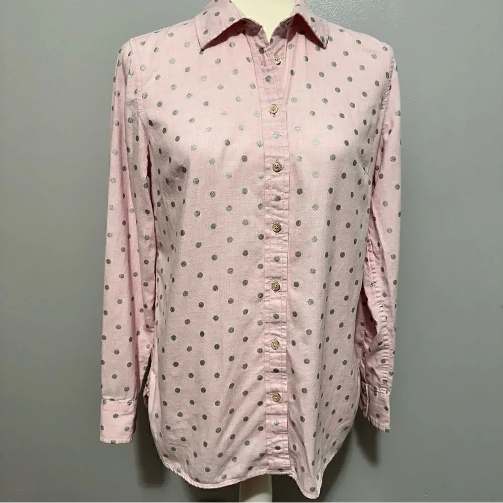 Talbots pink button down silver Polka Dot shirt. Size S